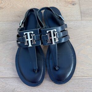 Navy Blue Sandals with Silver Logo Size 8 hermes-style 💙